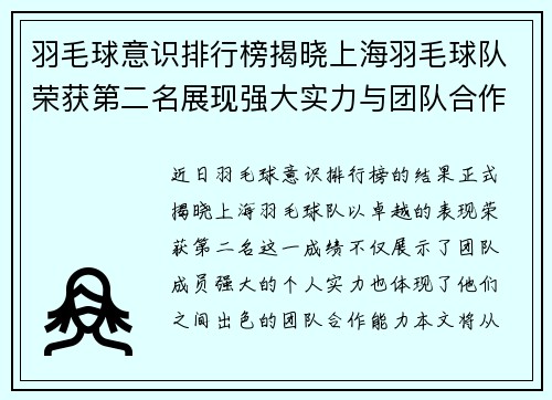 羽毛球意识排行榜揭晓上海羽毛球队荣获第二名展现强大实力与团队合作 - 副本